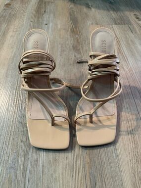 SCHUTZ Nude Strappy Square-Toe Heeled Sandals